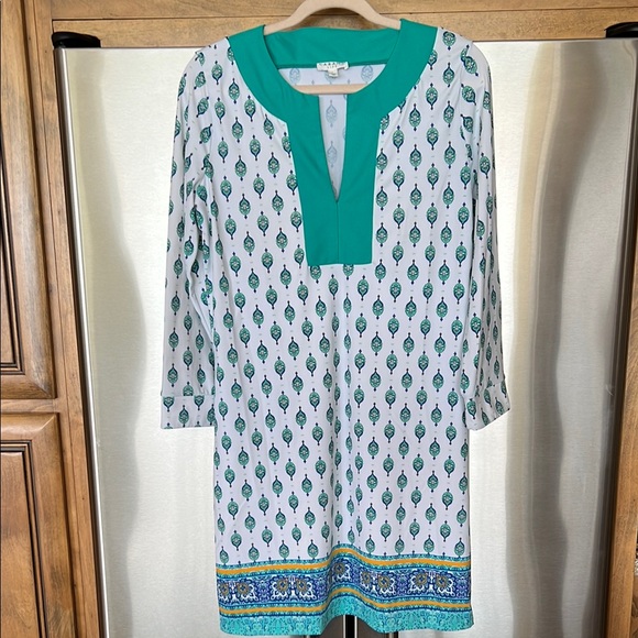 Cabana Life Dresses & Skirts - Cabana Life Turquoise and White Tunic Dress
